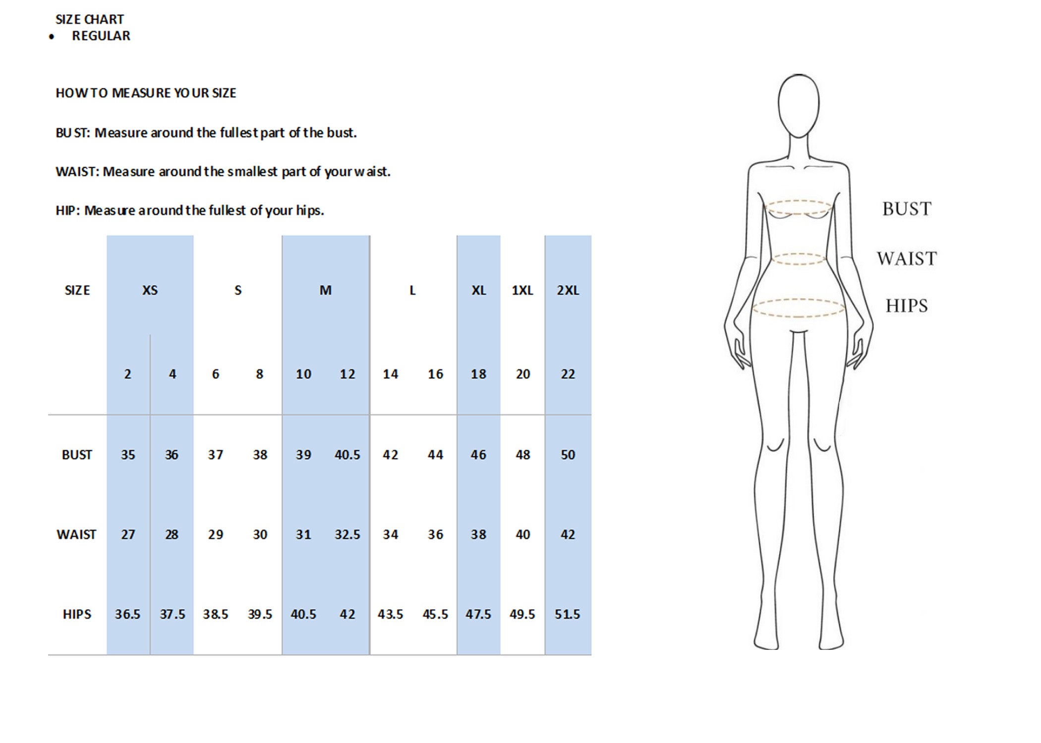 Size Chart – Chelsea Clothing